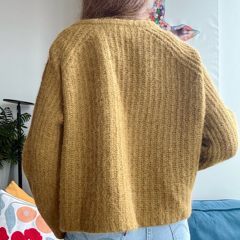 Sezane Moss Green Wool Blend Button Cardigan - Picture 2 of 11